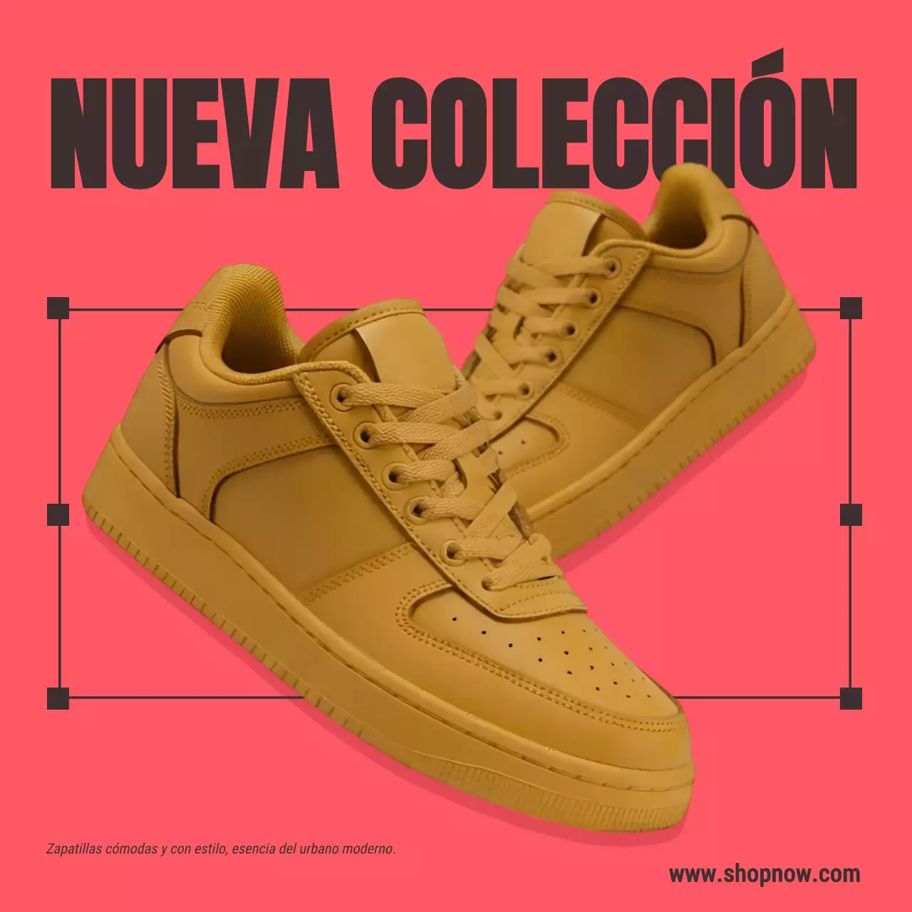 Publicación de Instagram sobre la promoción de zapatillas modernas amarillas