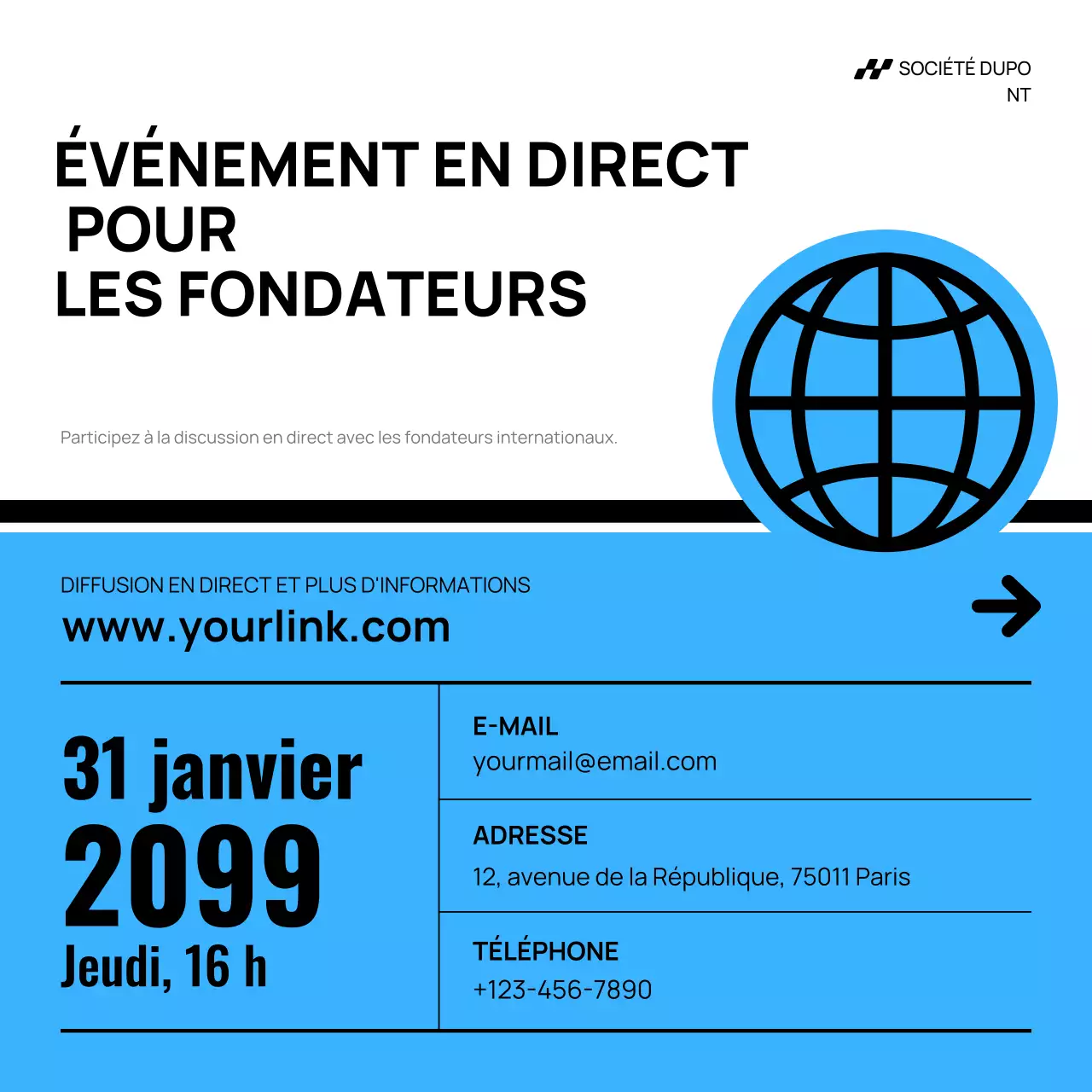 invitation d'affaires moderne bleue