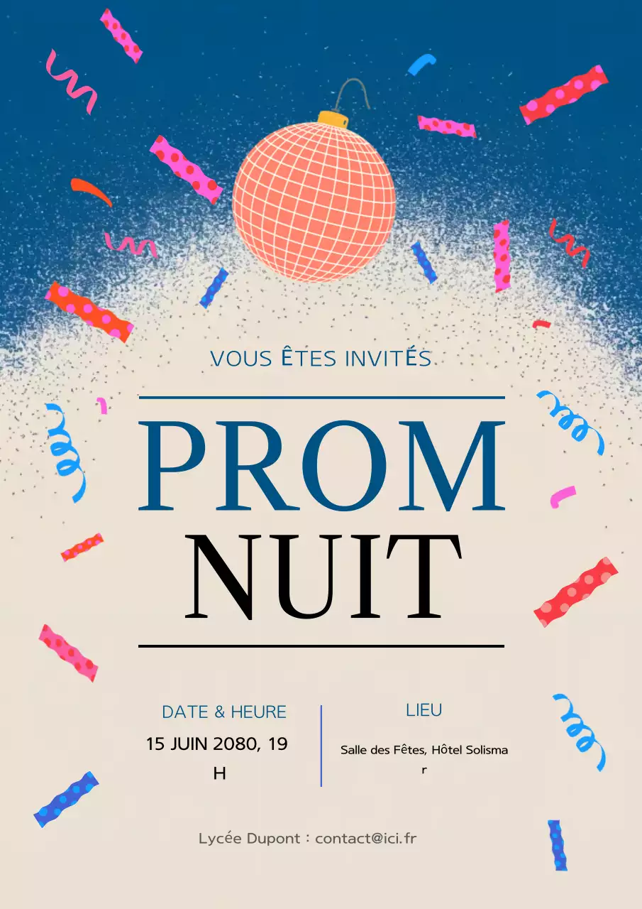 Affiche d'invitation élégante bleue pour le bal de promo