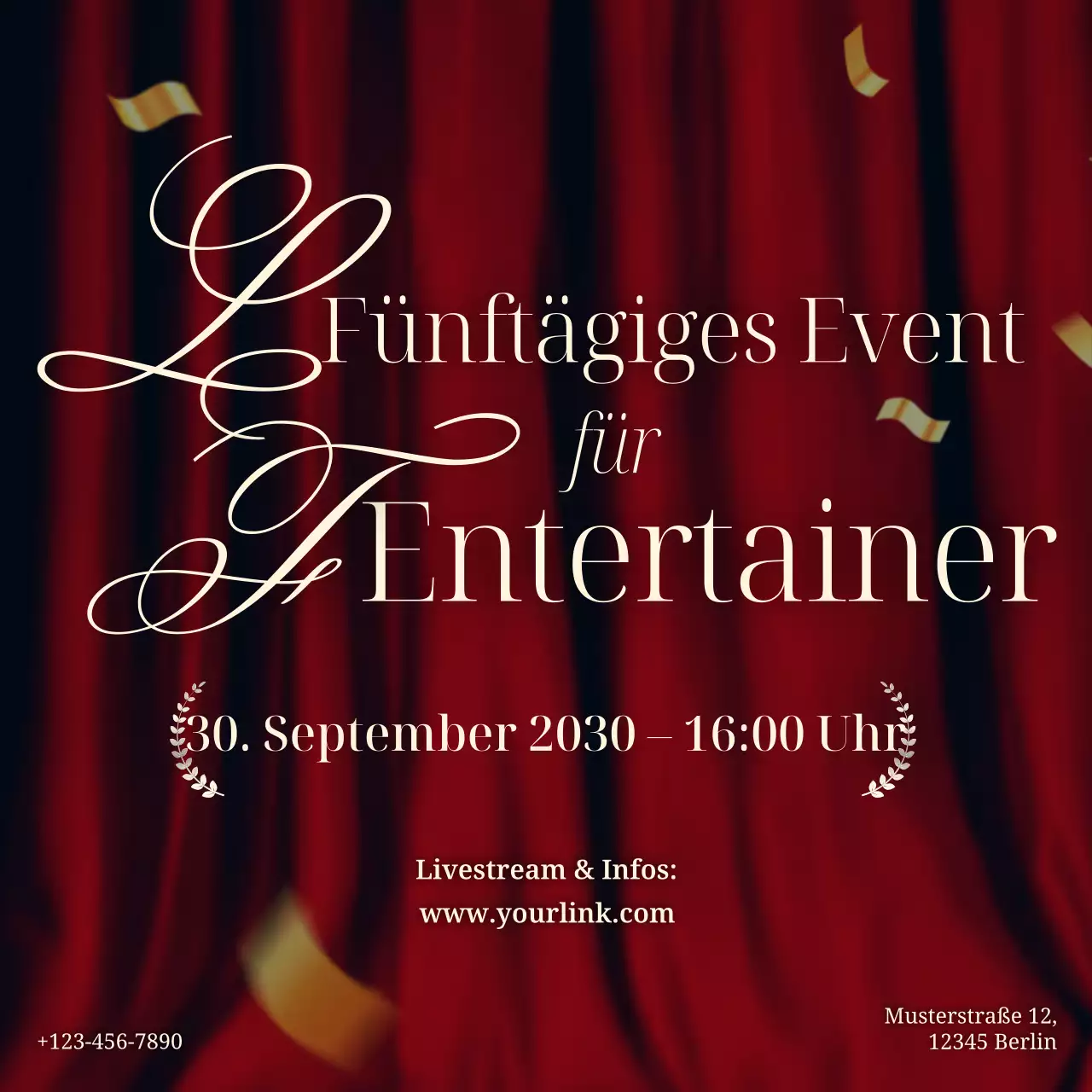 Ankündigung einer eleganten Veranstaltung in Rot