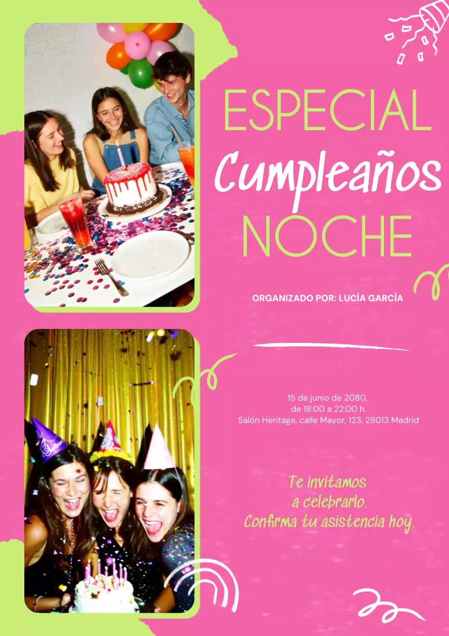 Póster de invitación de cumpleaños retro rosa