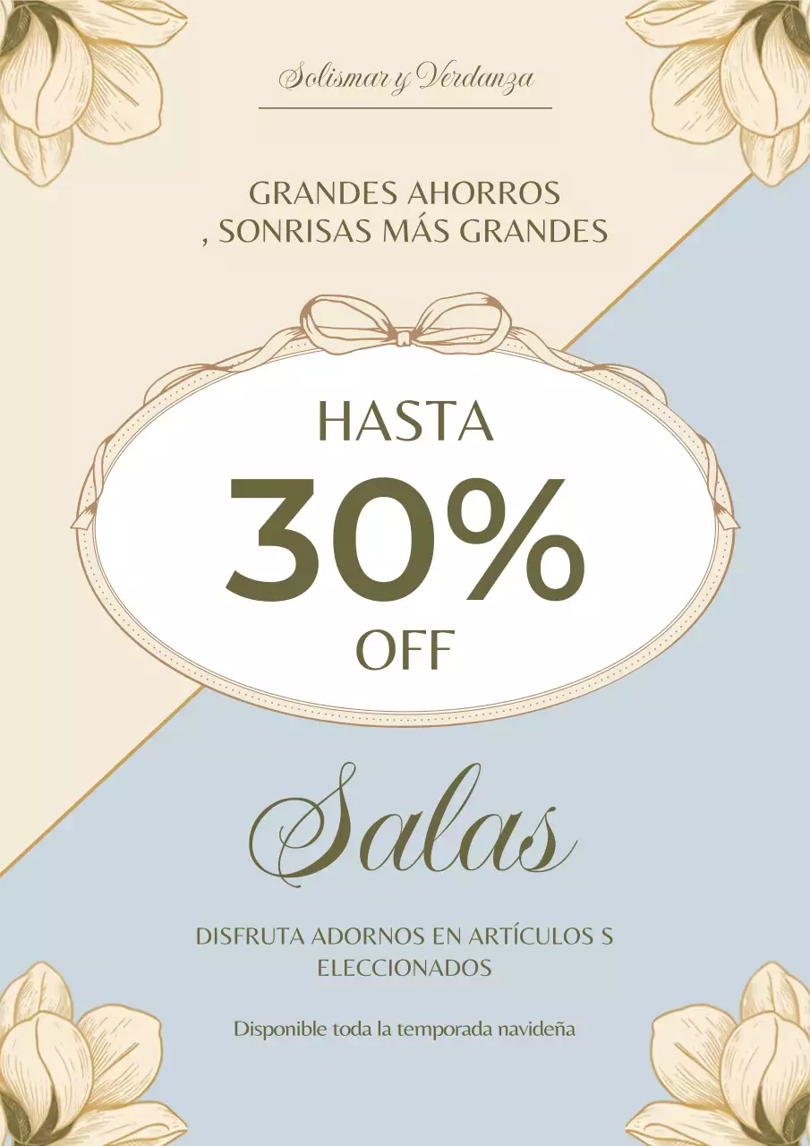 Póster promocional de venta floral beige