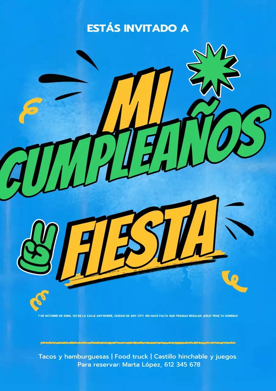 Póster de invitación de cumpleaños azul llamativo