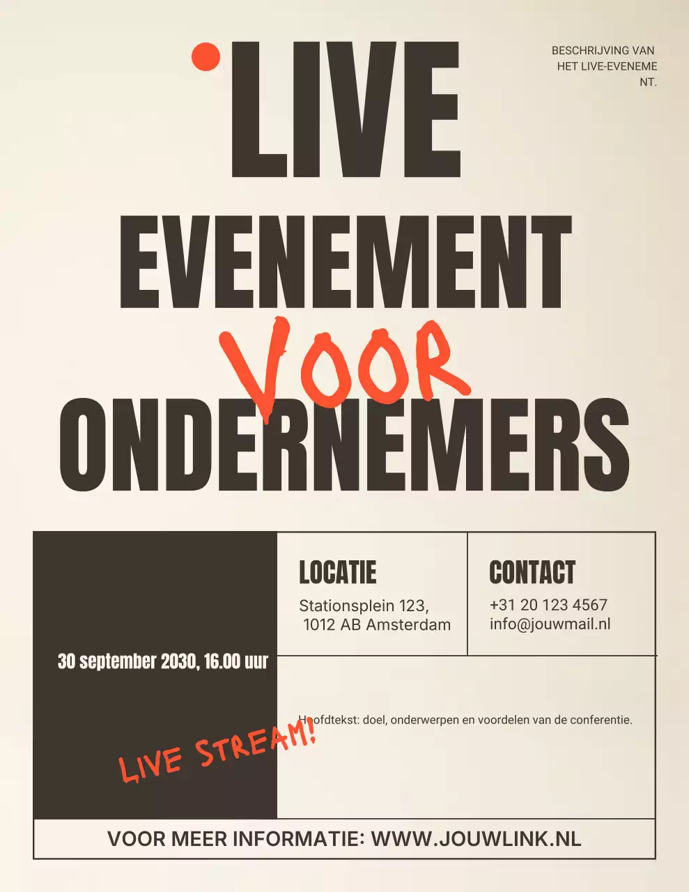 aankondiging van een modern ondernemersevenement in beige