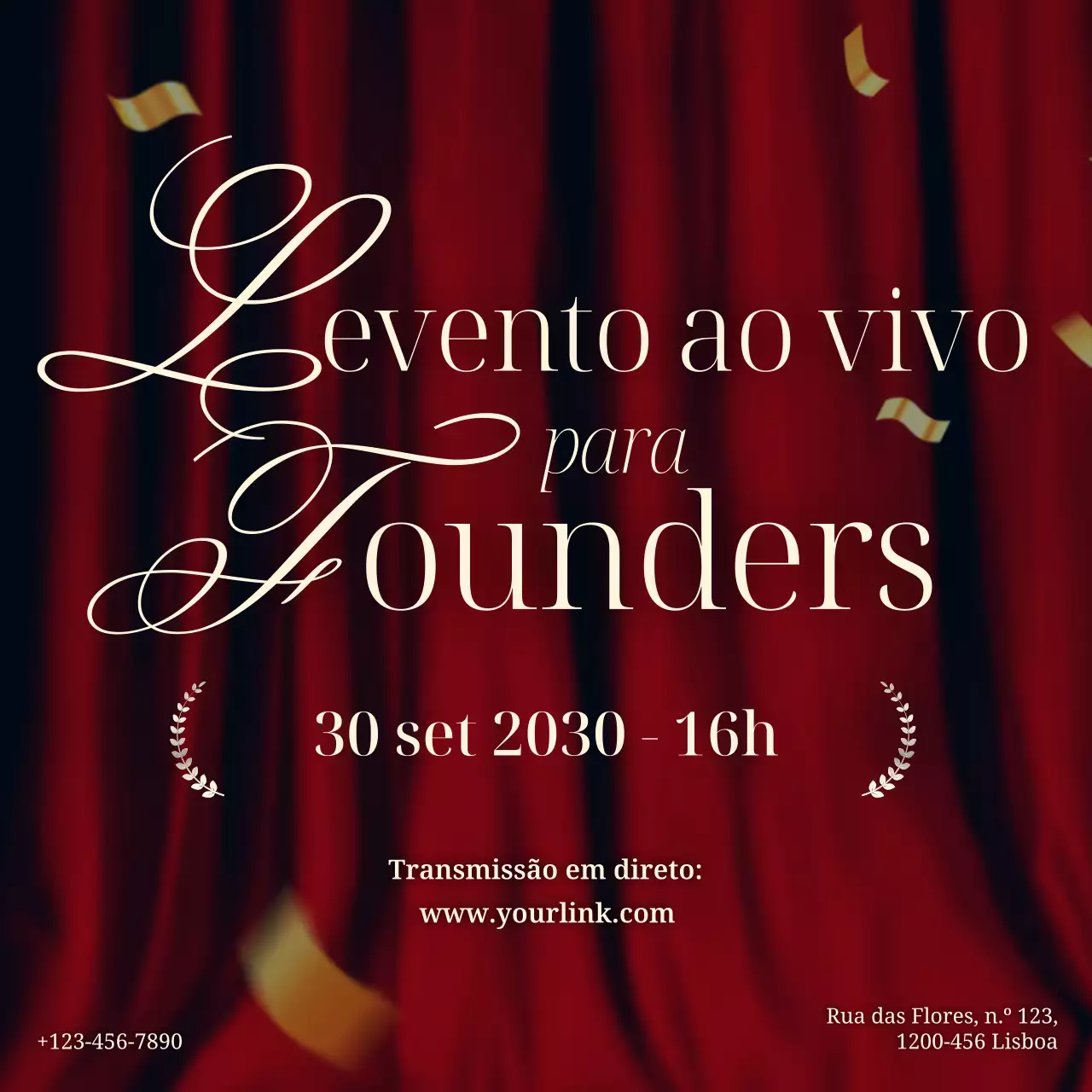 anúncio de evento elegante em vermelho