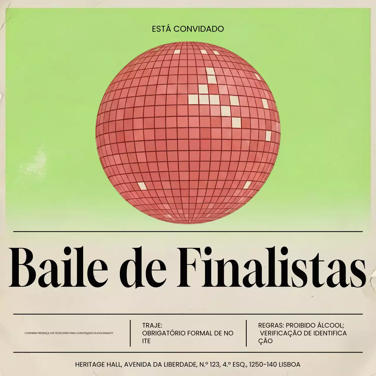 Convite de baile de formatura retrô verde - Postagem no Instagram