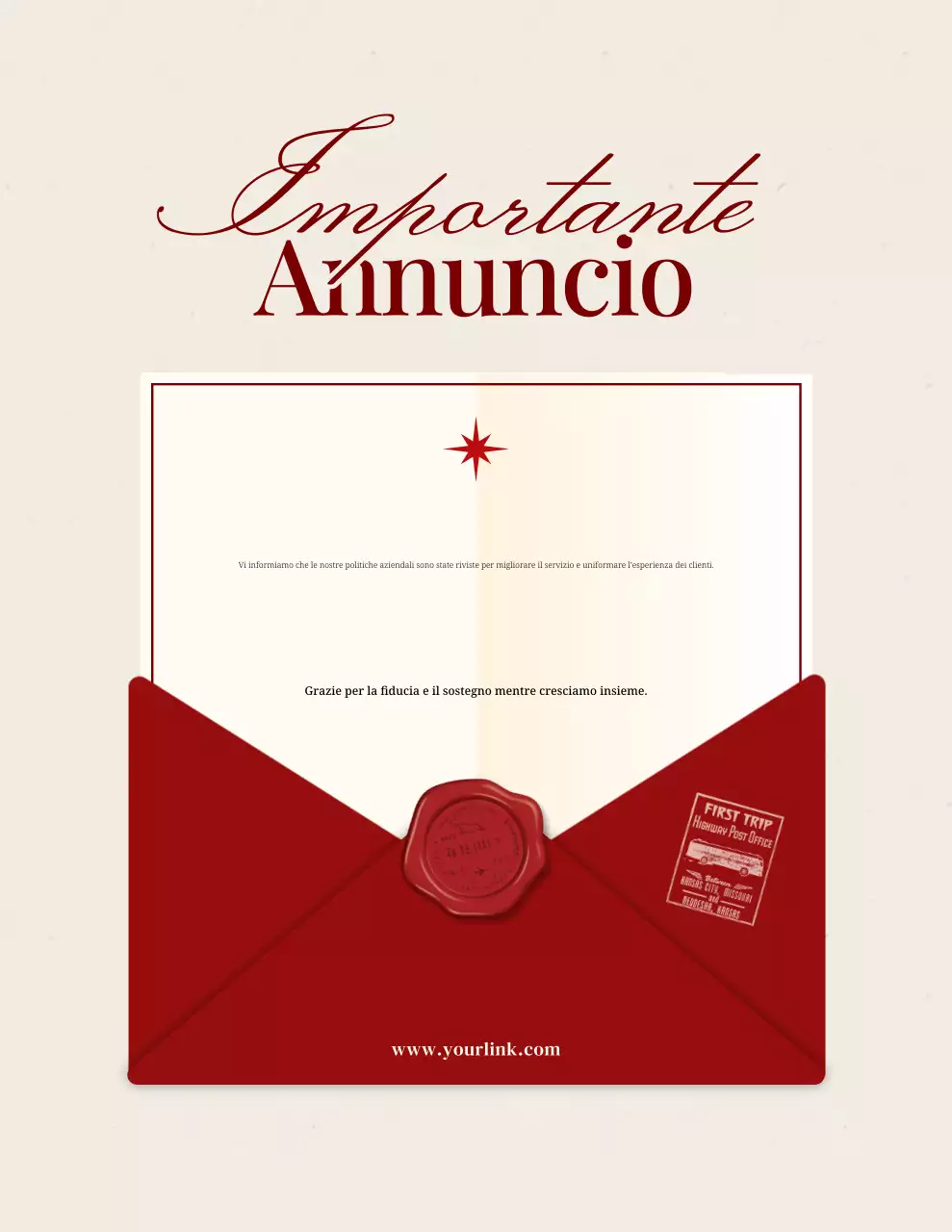 avviso di annuncio elegante rosso