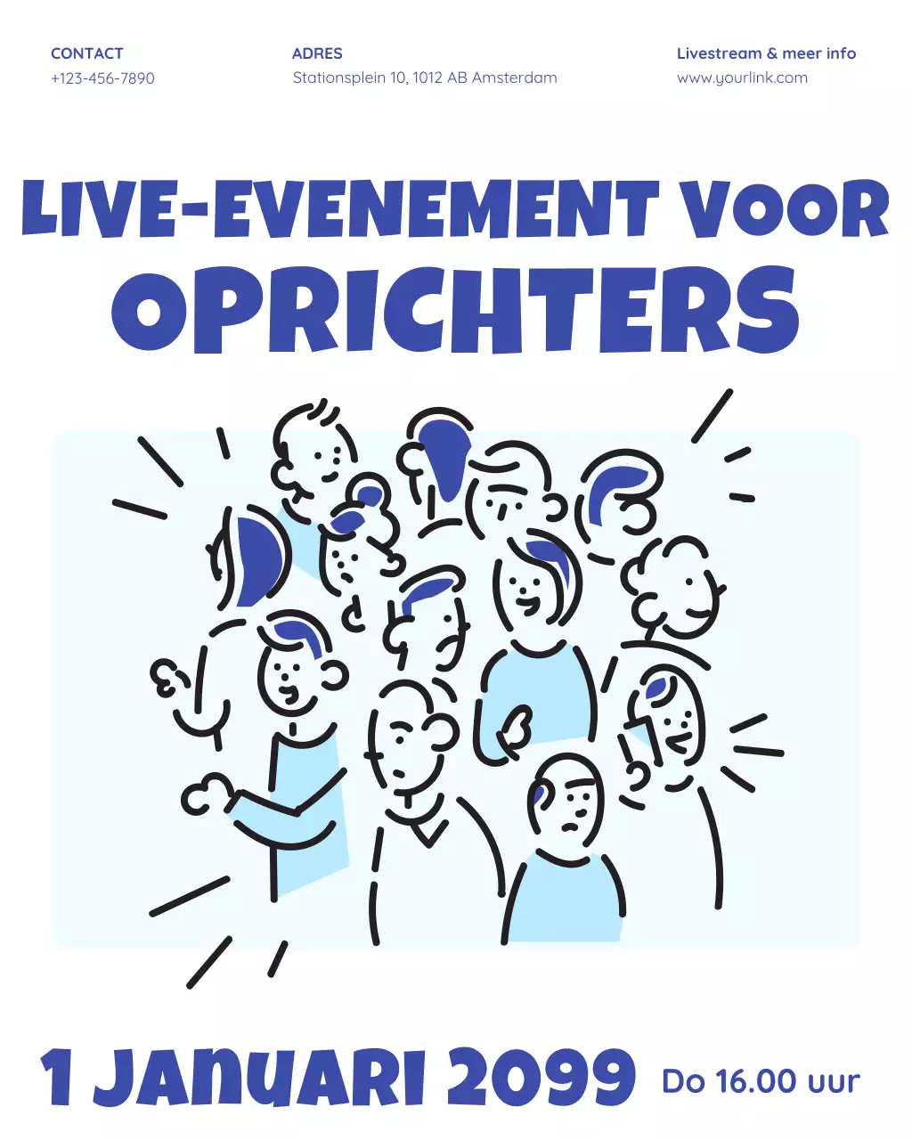 aankondiging van een modern blauw evenement