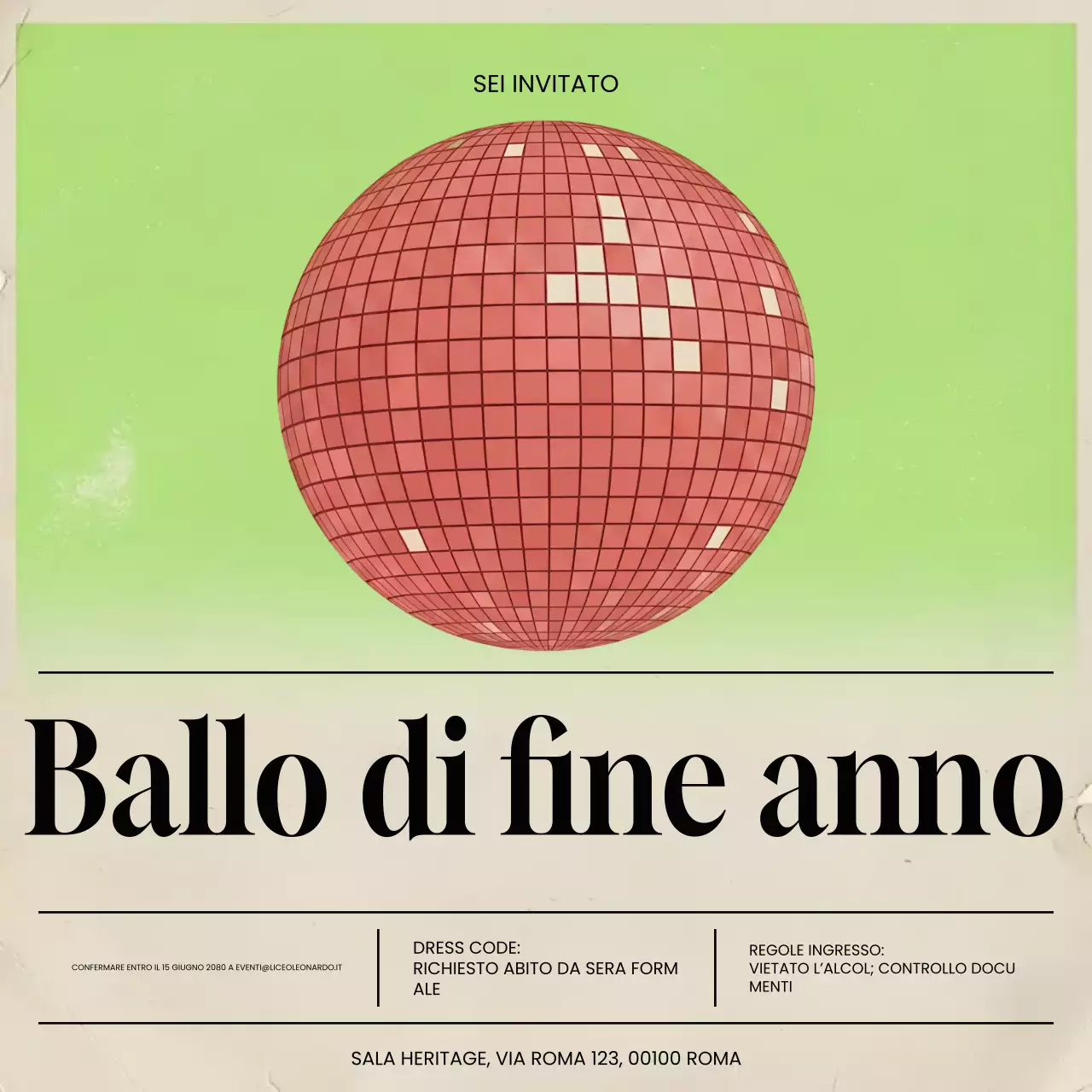 Post Instagram con invito al ballo di fine anno retrò verde
