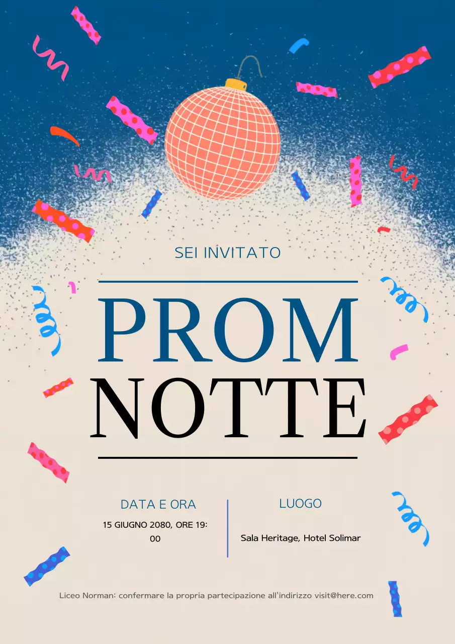 Poster elegante blu per invito al ballo di fine anno