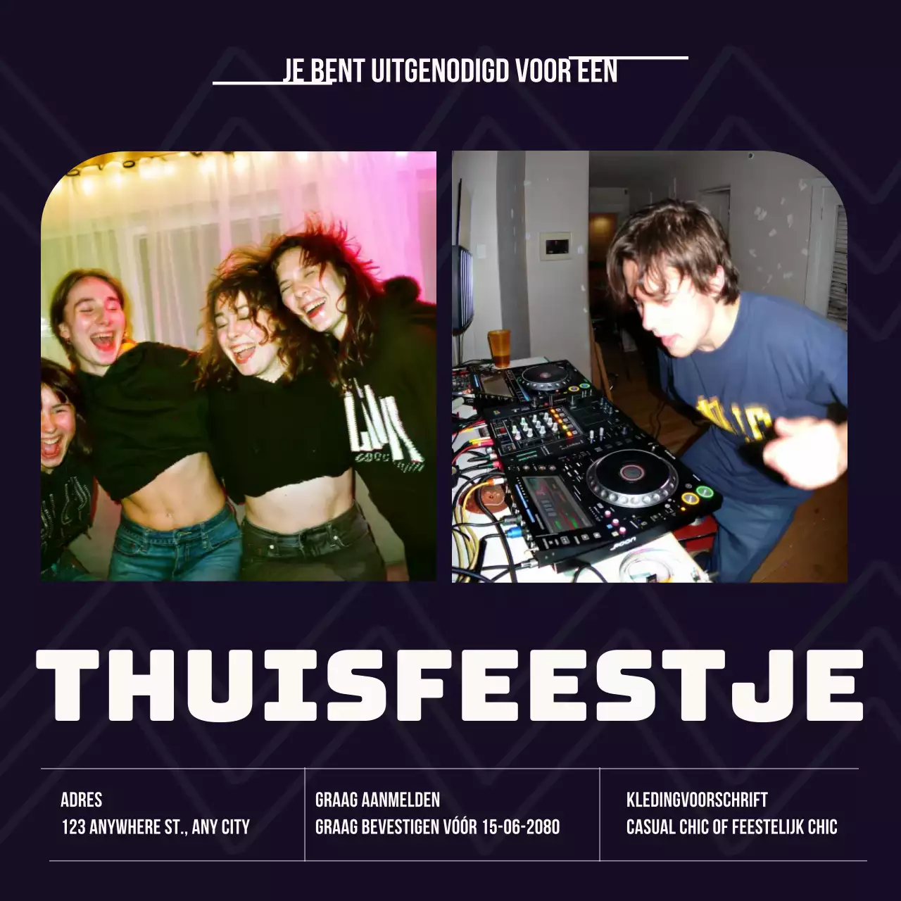 Trendy uitnodiging voor een feestje in marineblauw (Instagram-bericht)