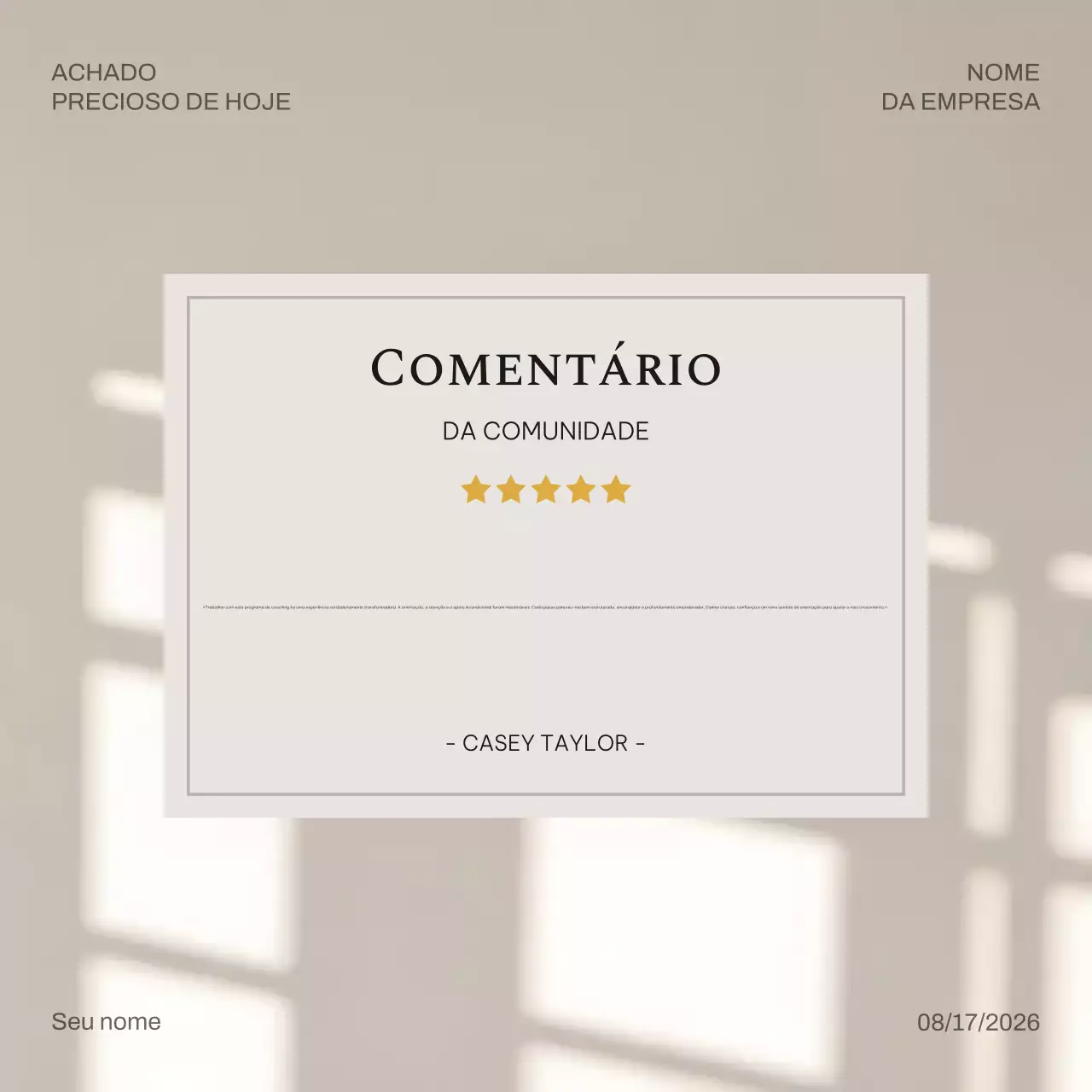 Postagem no Instagram de anúncio de coaching minimalista bege