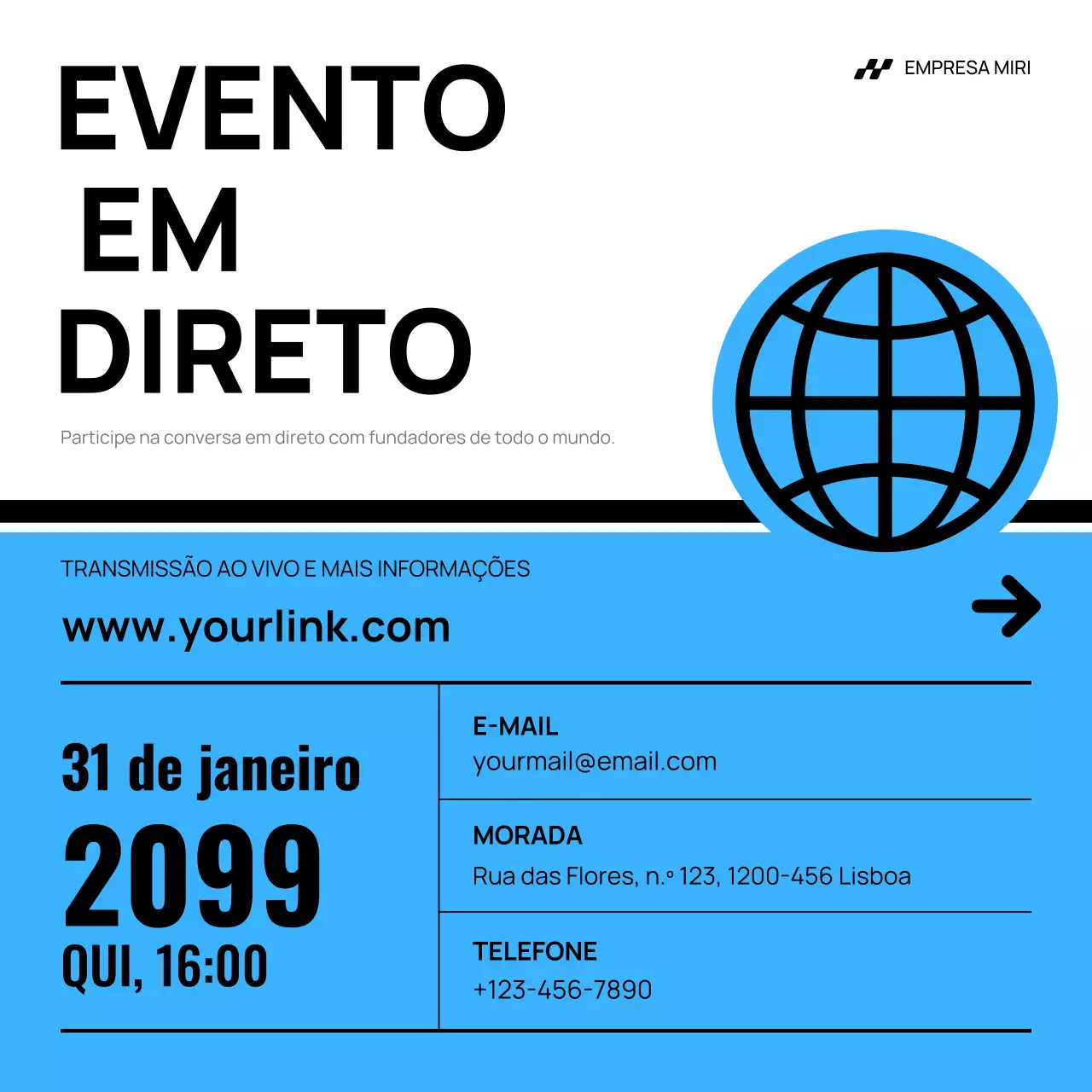 convite de negócios moderno azul