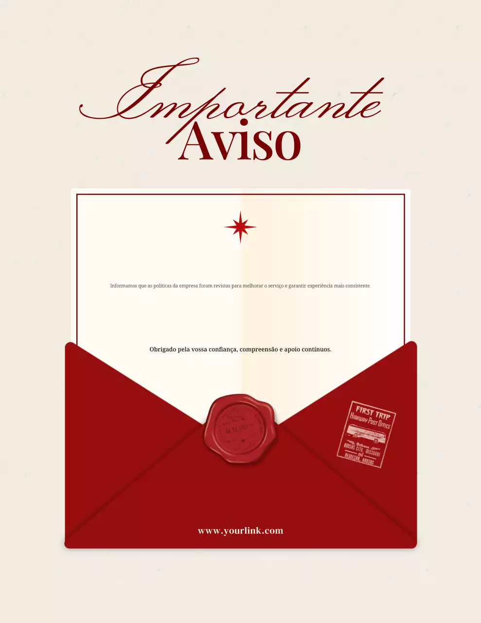 aviso de anúncio elegante em vermelho