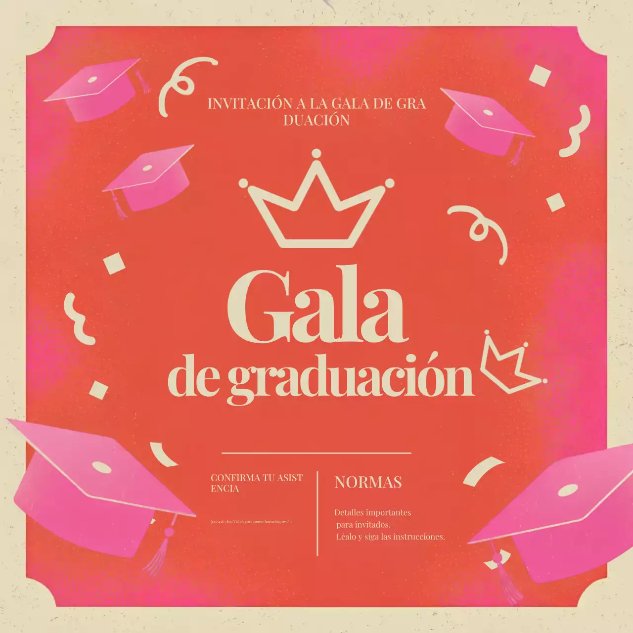 Publicación de Instagram de invitación de graduación retro roja