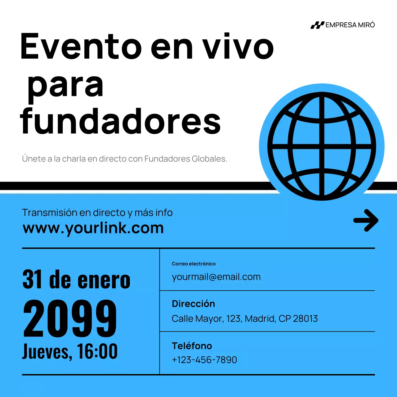Invitación empresarial moderna azul