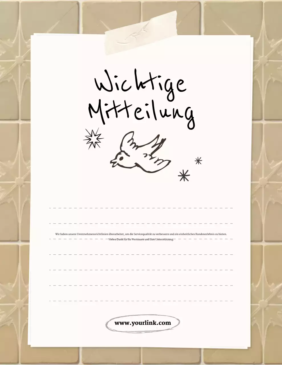 Beigefarbener, schlichter Ankündigungshinweis