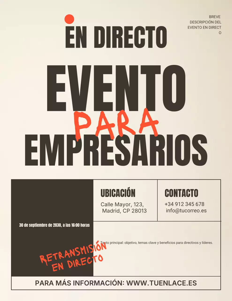 Anuncio de evento empresarial moderno en beige