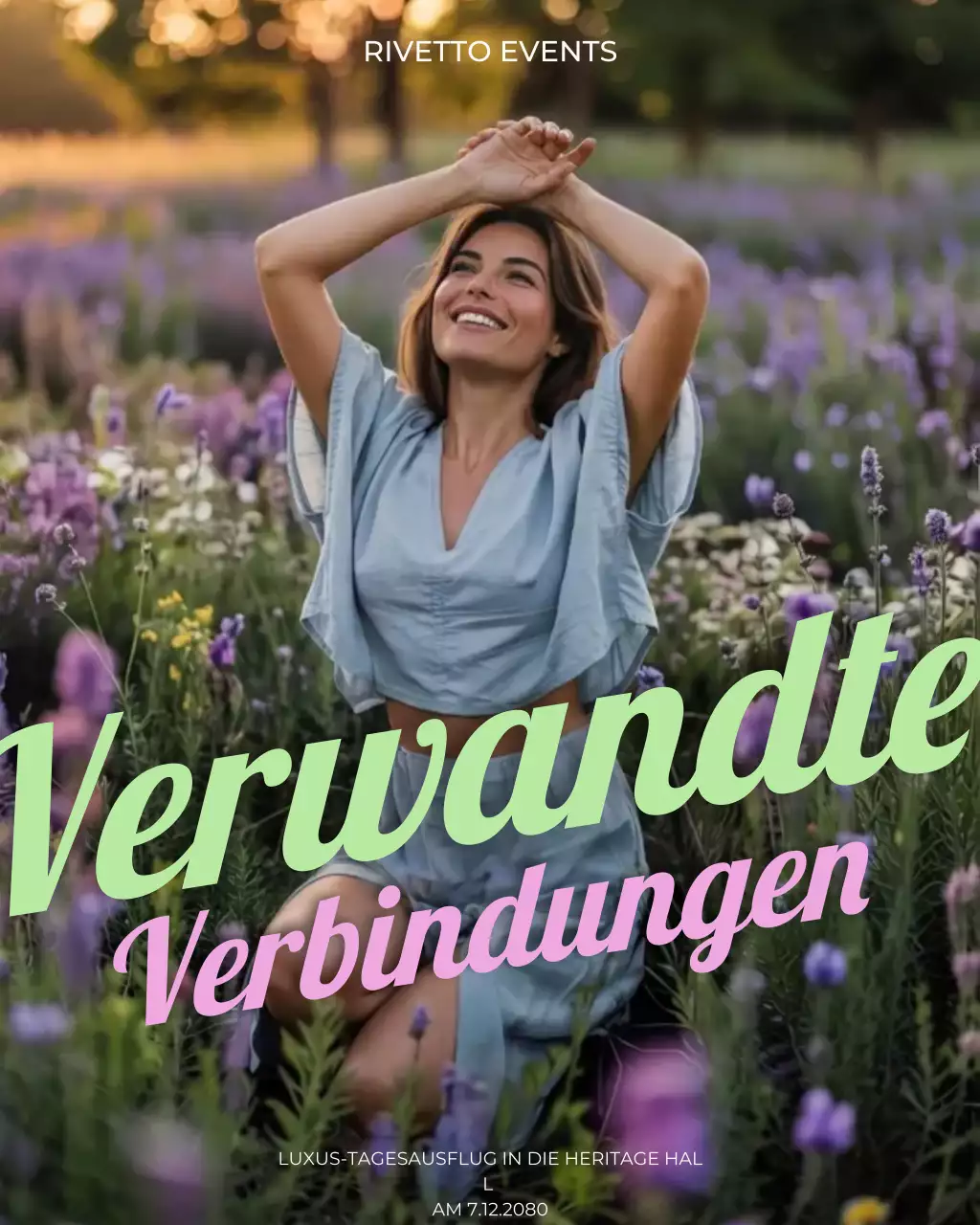 Einladung zum rustikalen lila Retreat (Instagram-Post)