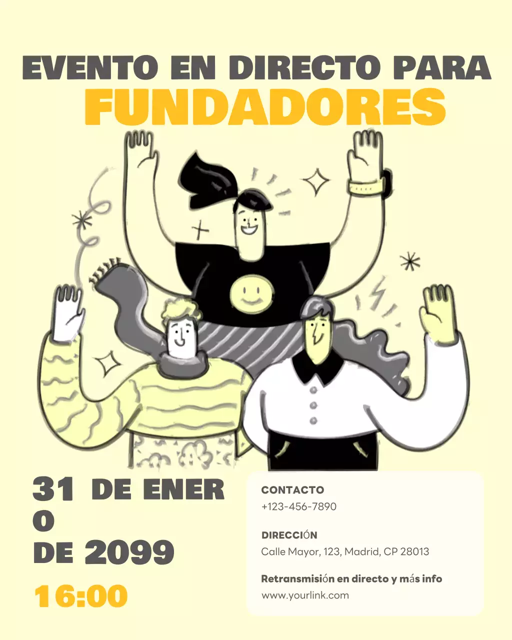 Anuncio del evento de los fundadores de Yellow Modern