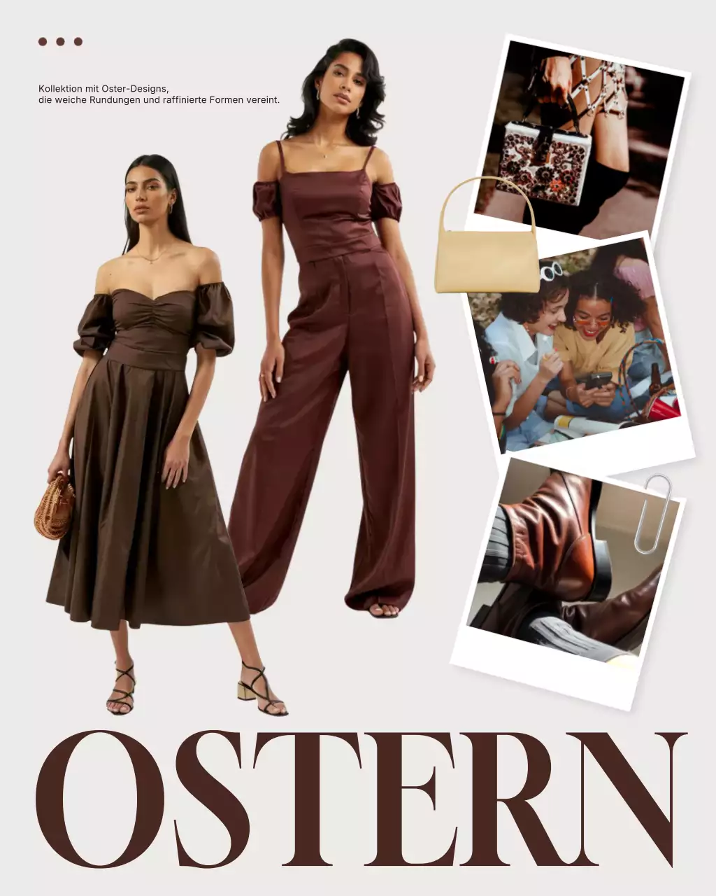 Braune, elegante Modeanzeige für Instagram im Vertikalformat