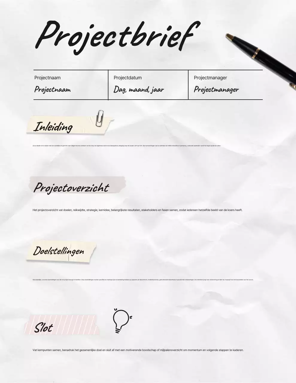 Wit minimalistisch projectplan document