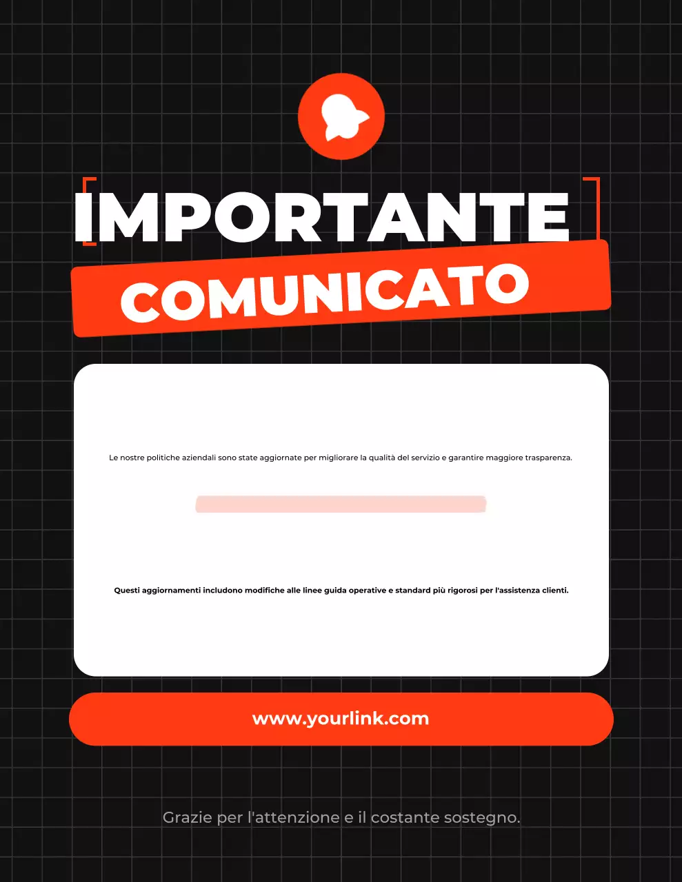 annuncio di politica in grassetto arancione