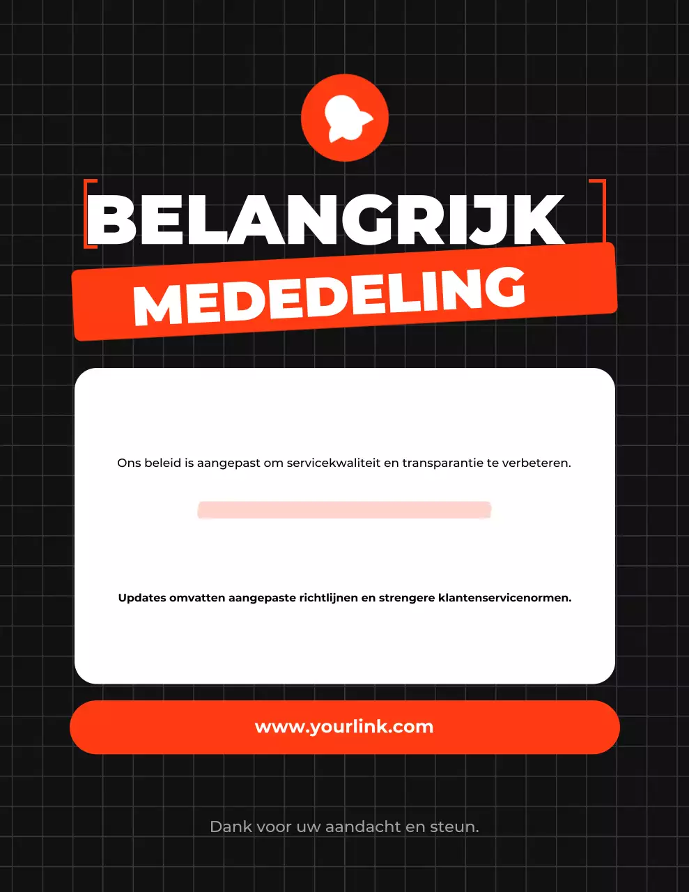 oranje vetgedrukte beleidsaankondiging