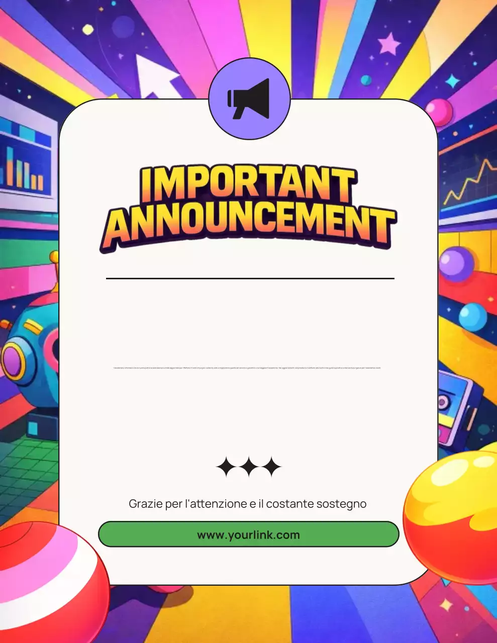 Lettera di avviso di annuncio moderno viola