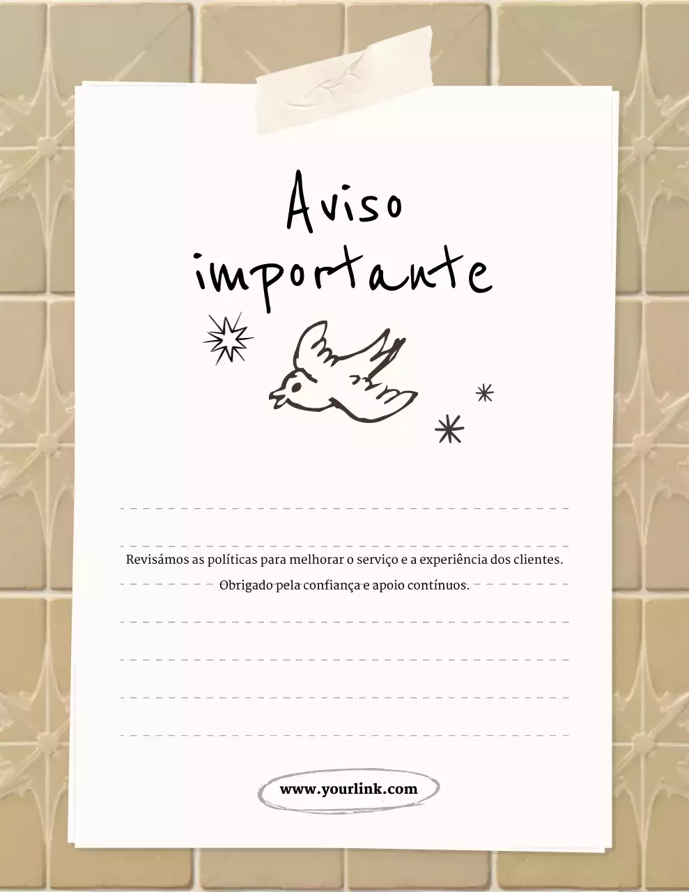 Aviso de anúncio simples bege