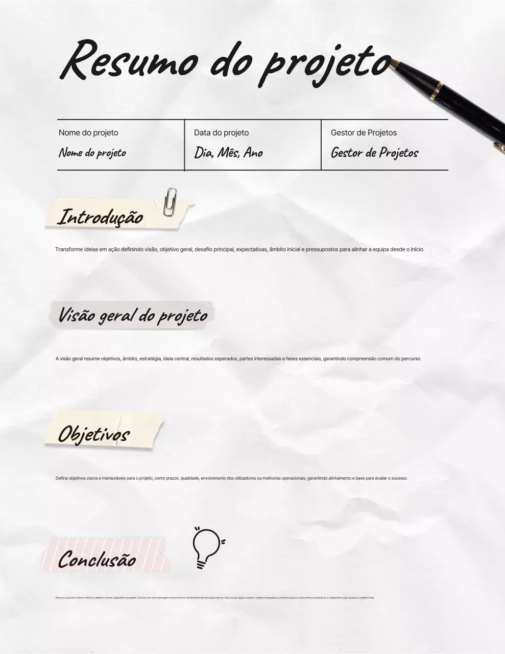 Documento de Plano de Projeto Minimalista Branco