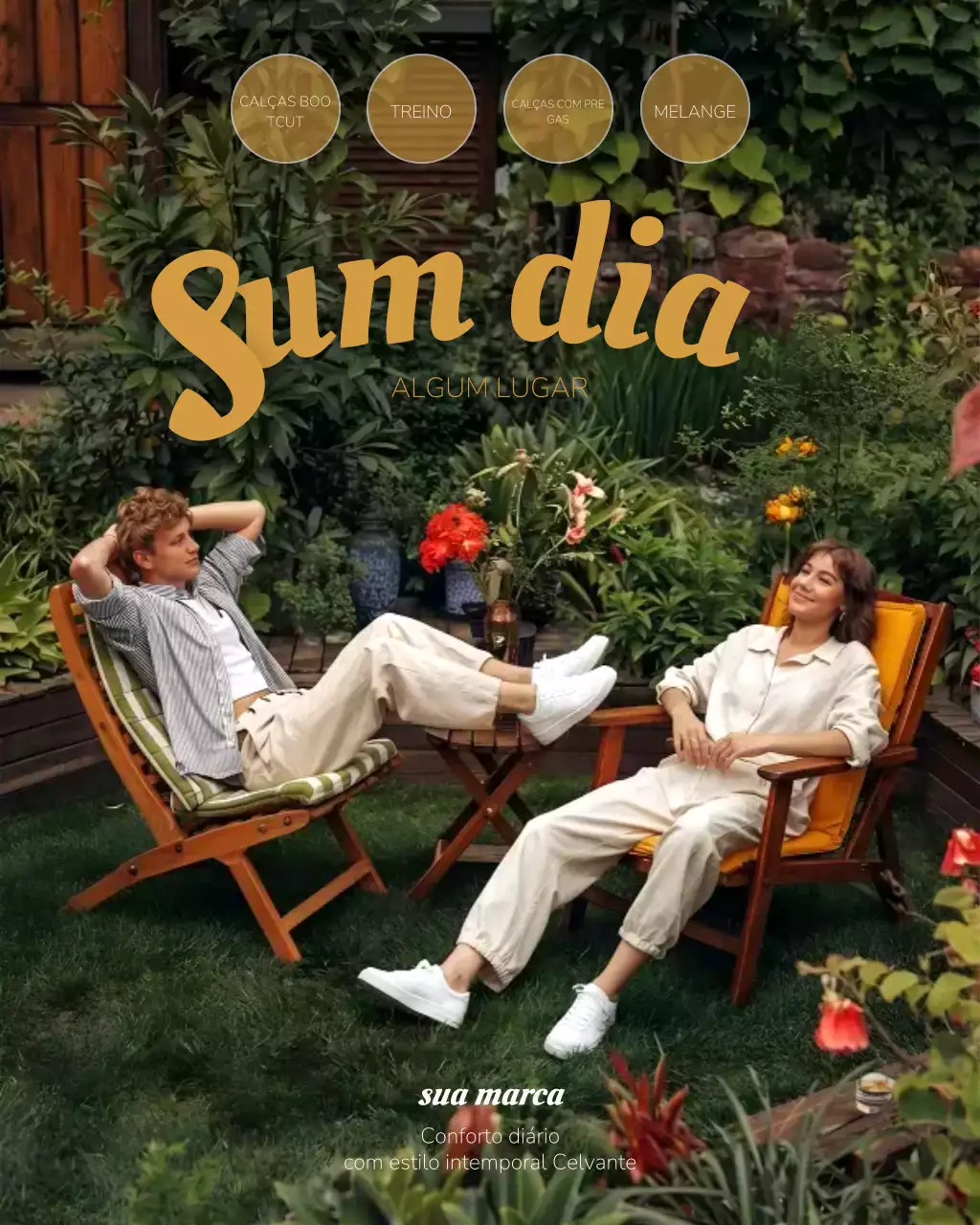 Publicidade de moda rústica verde no Instagram