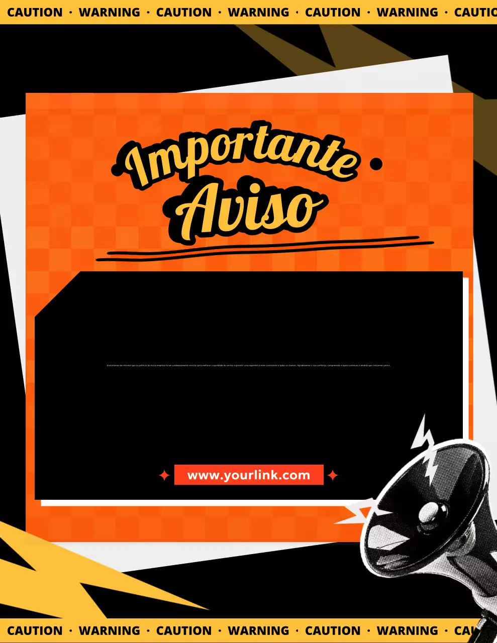 Aviso em negrito laranja