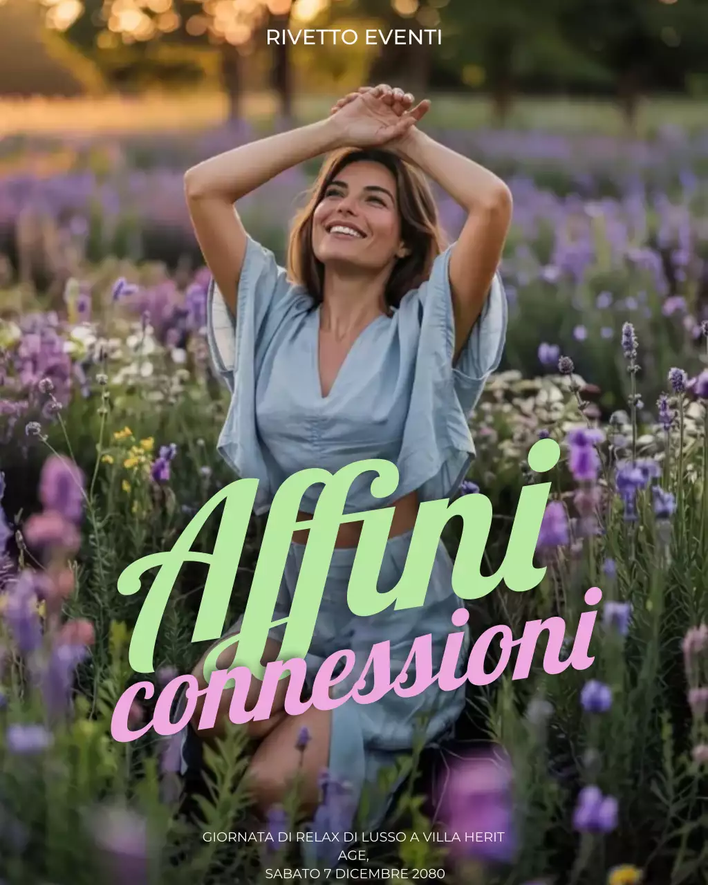 Post di Instagram con invito al ritiro rustico viola