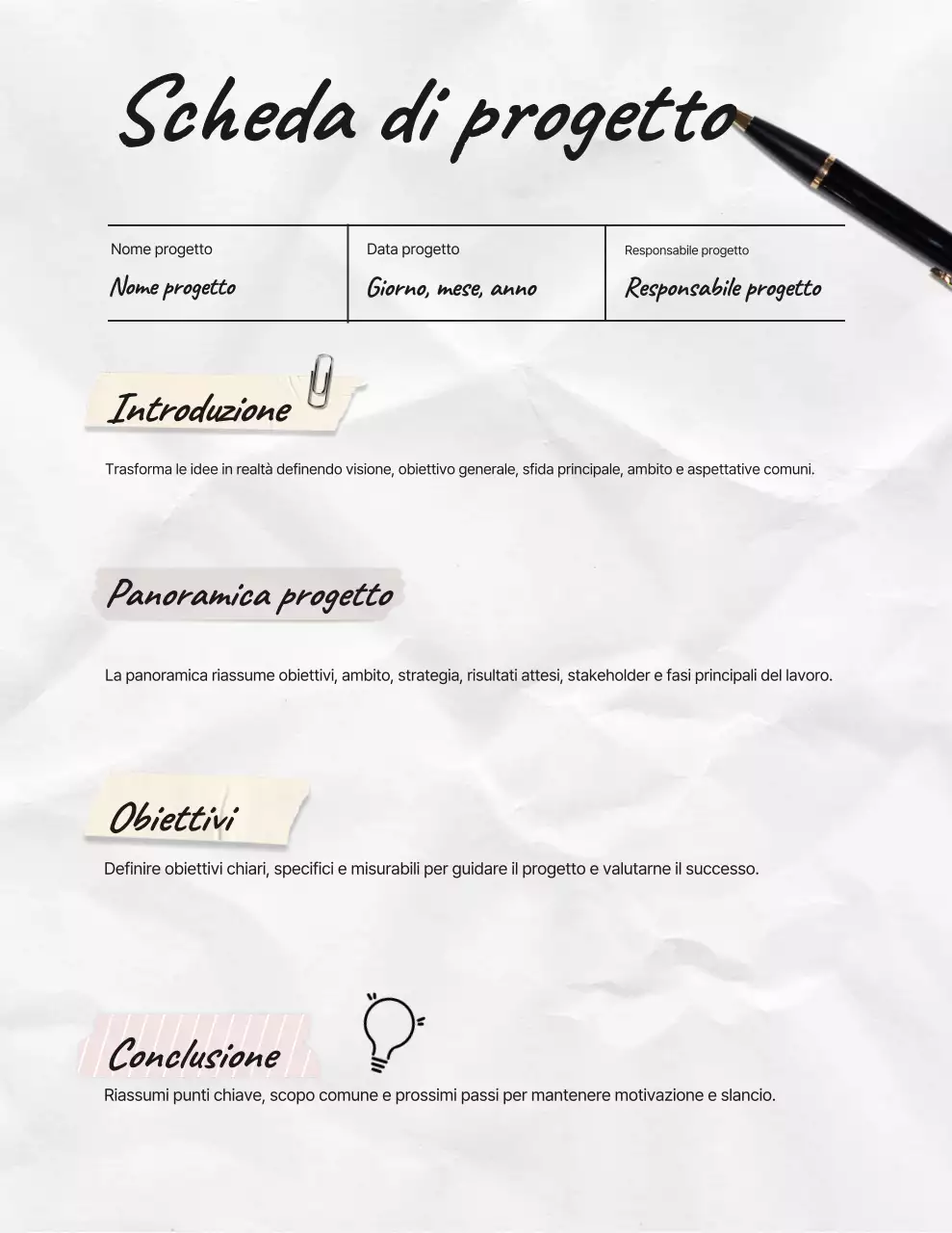 Documento di piano di progetto minimo bianco