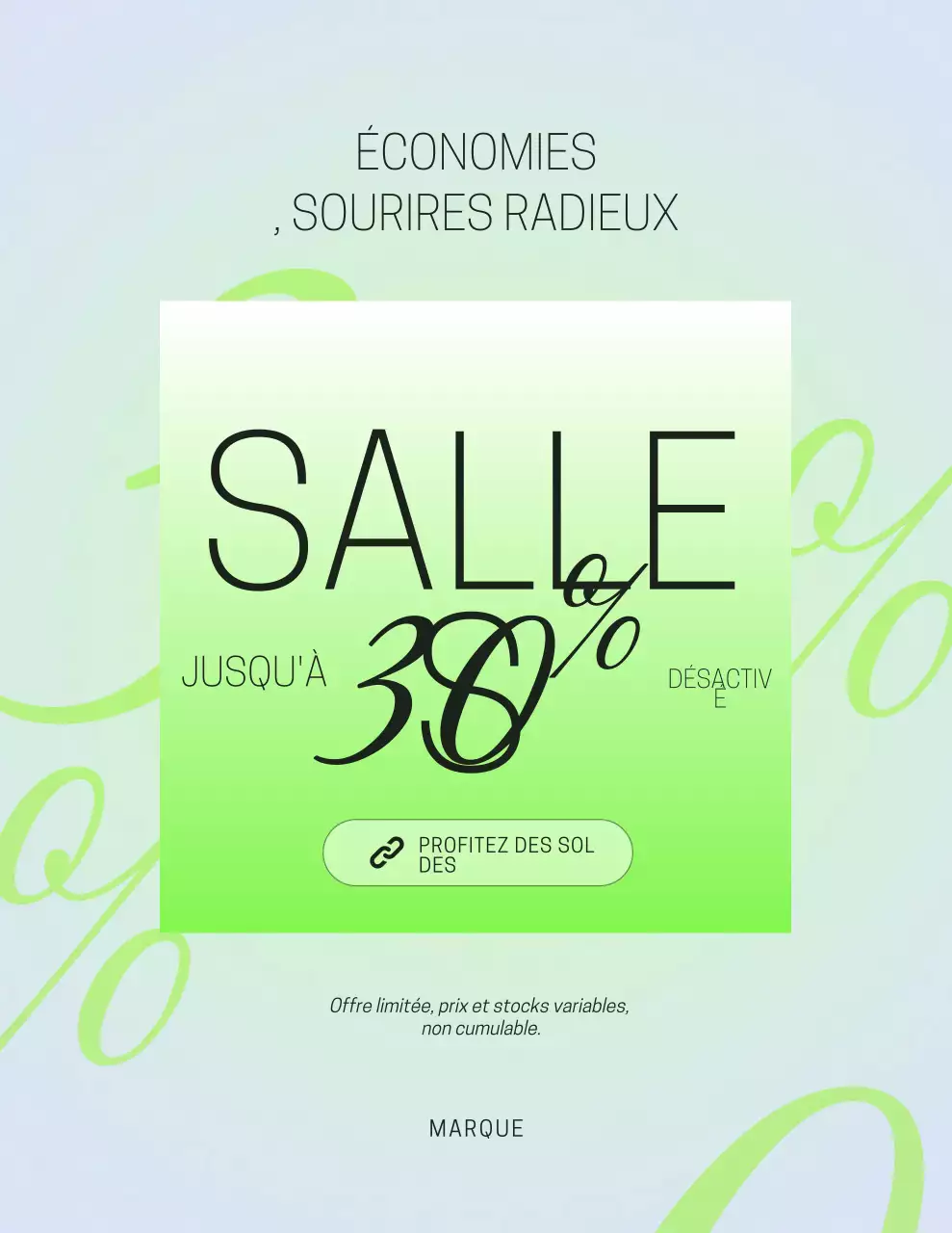 Affiche promotionnelle des ventes verte et moderne