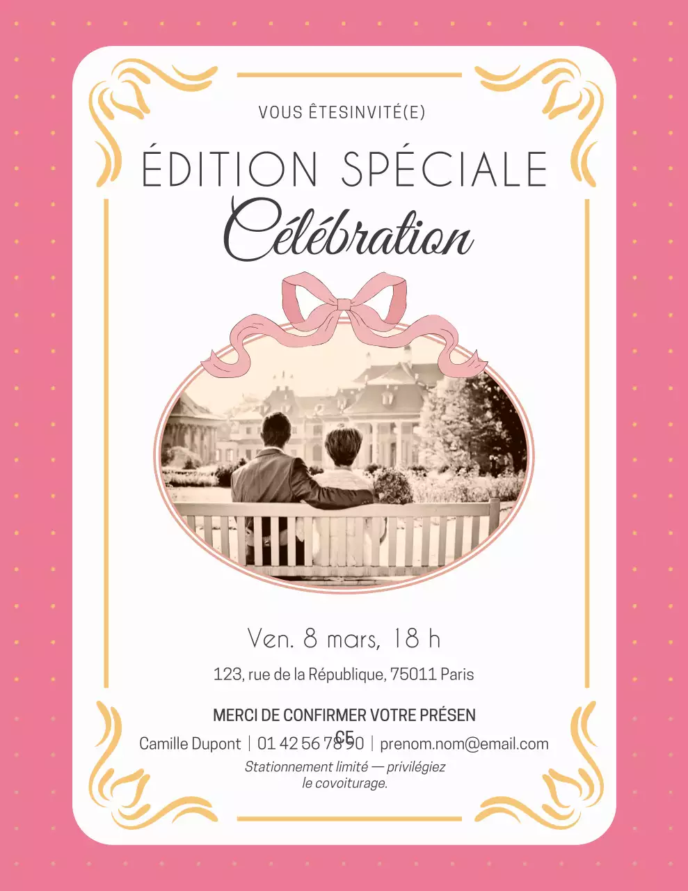 Invitation élégante rose pour une célébration