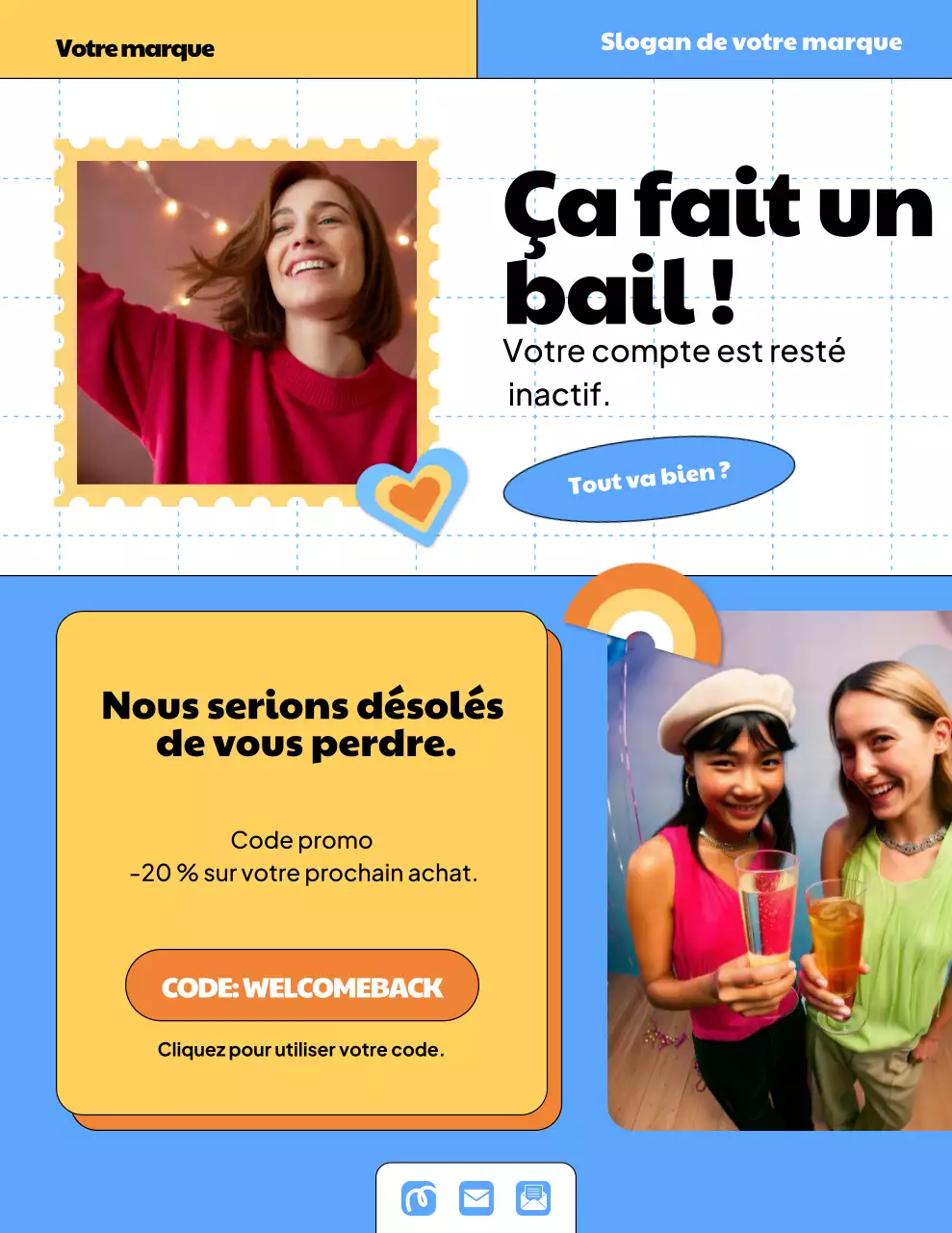 Affiche publicitaire tendance bleue pour les clients