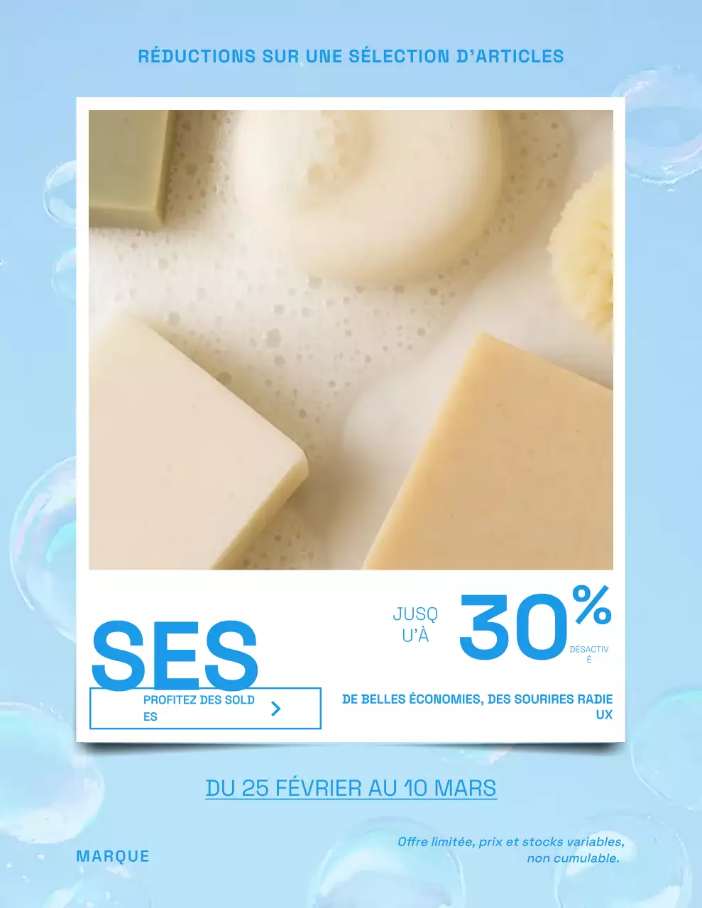 Affiche promotionnelle des ventes bleue moderne