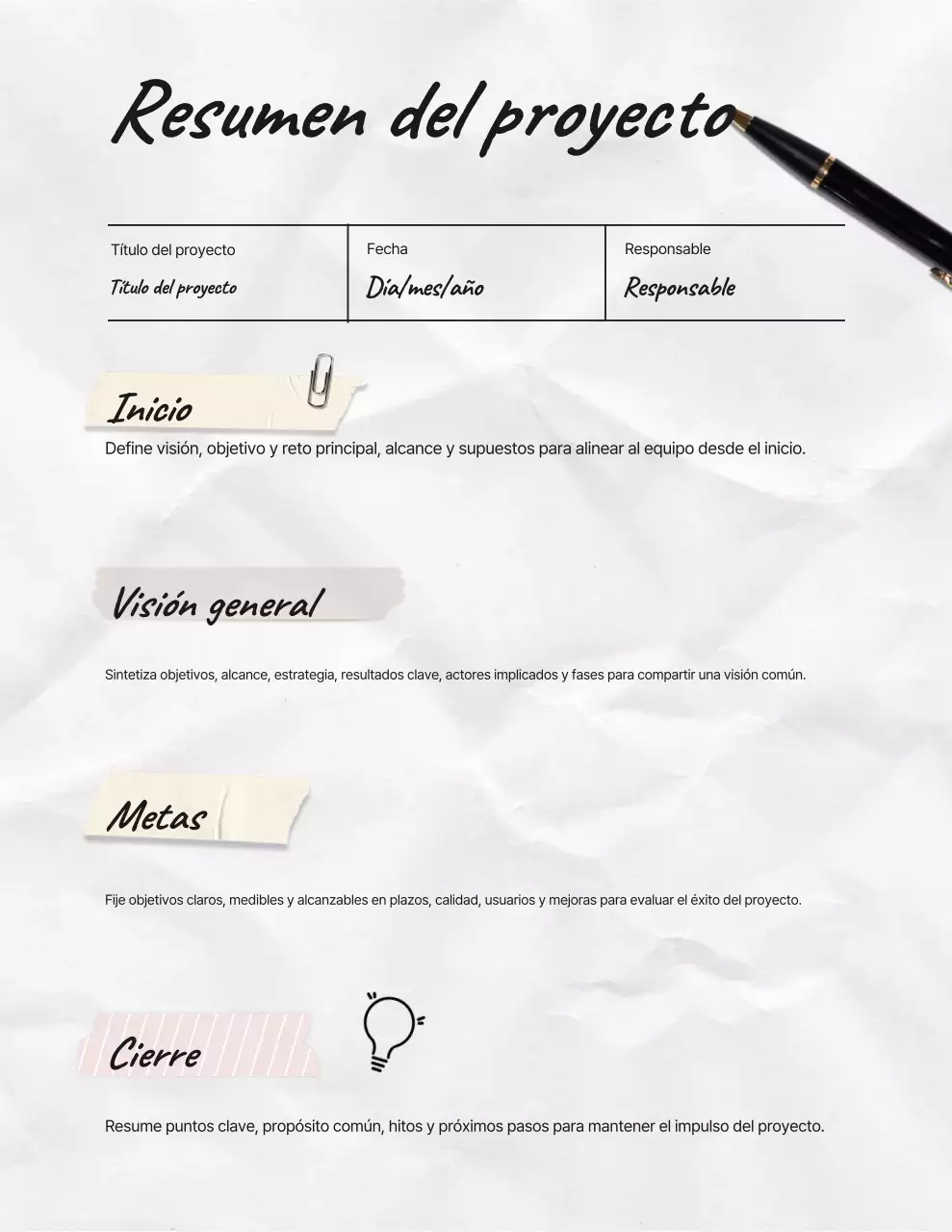 Documento de plan de proyecto minimalista blanco