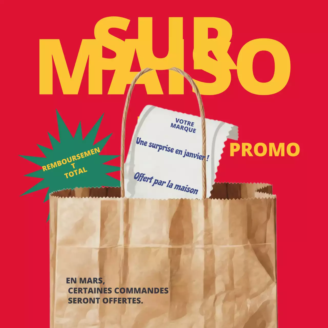 Publicité promotionnelle en rouge gras