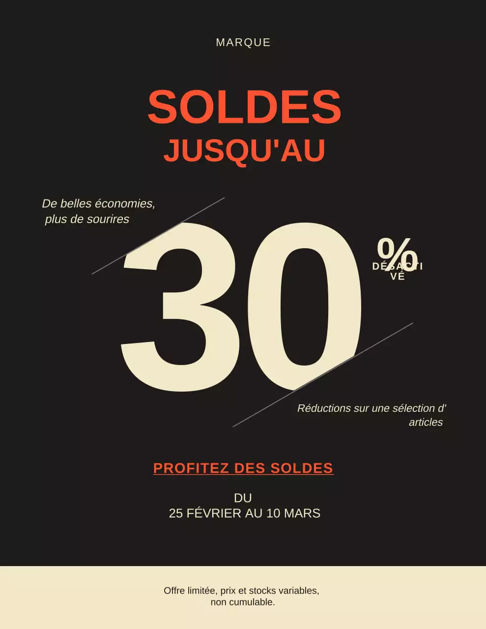 Affiche promotionnelle moderne noire et beige