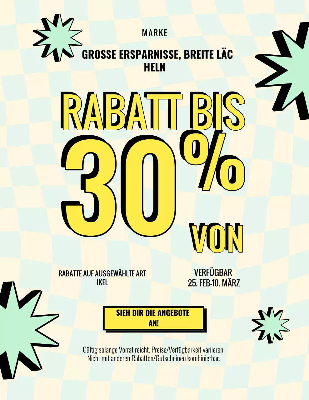Gelbes und mintfarbenes Retro-Verkaufsplakat