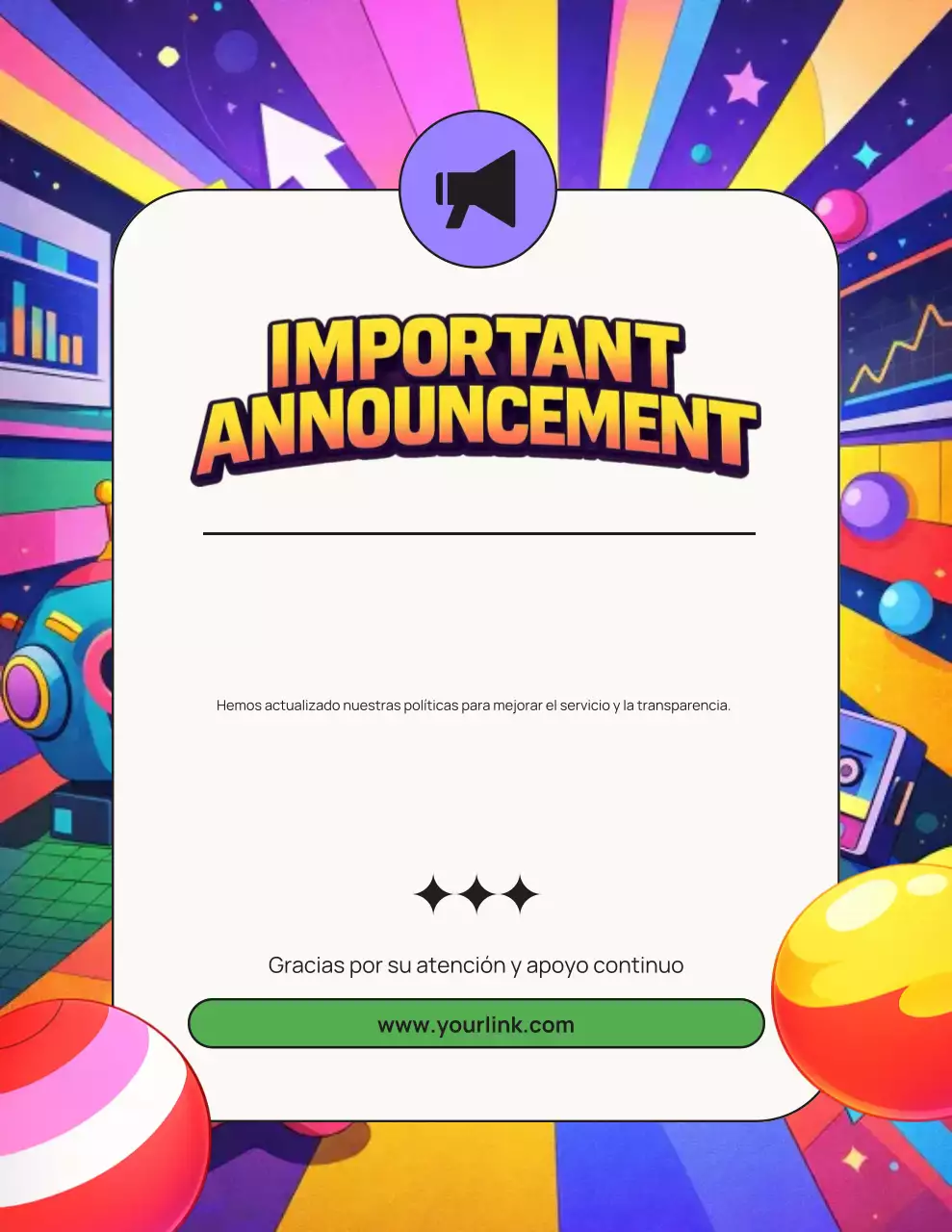 Carta de aviso de anuncio moderno morado