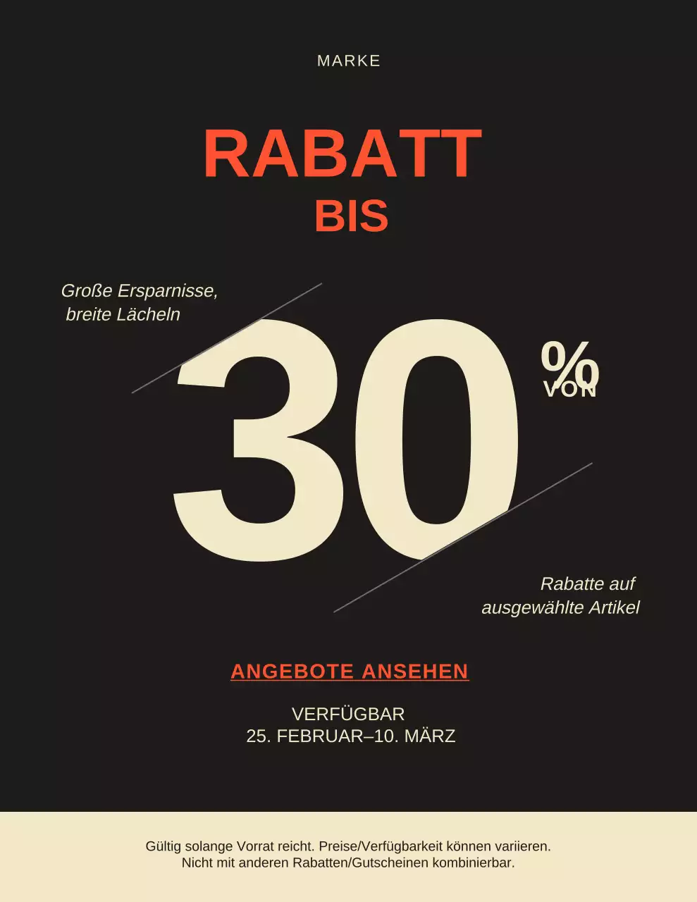 Modernes Verkaufsplakat in Schwarz und Beige