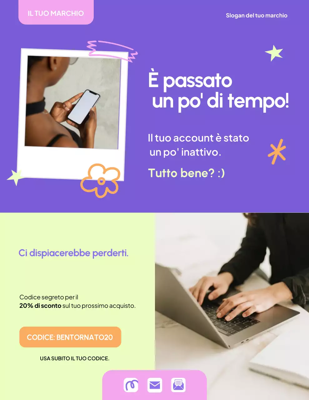 Poster promozionale del marchio moderno viola