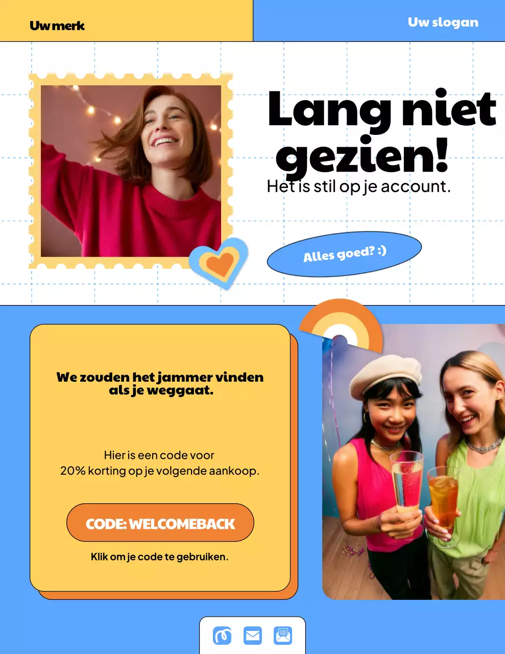 Blauwe trendy klantreclamepromotieposter