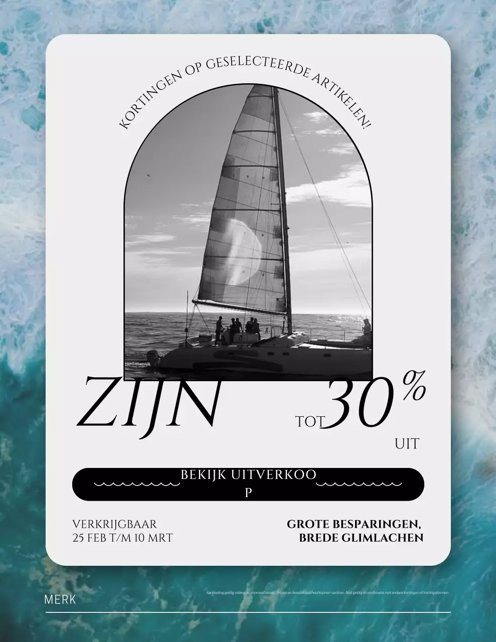 Blauw-witte elegante verkooppromotieposter