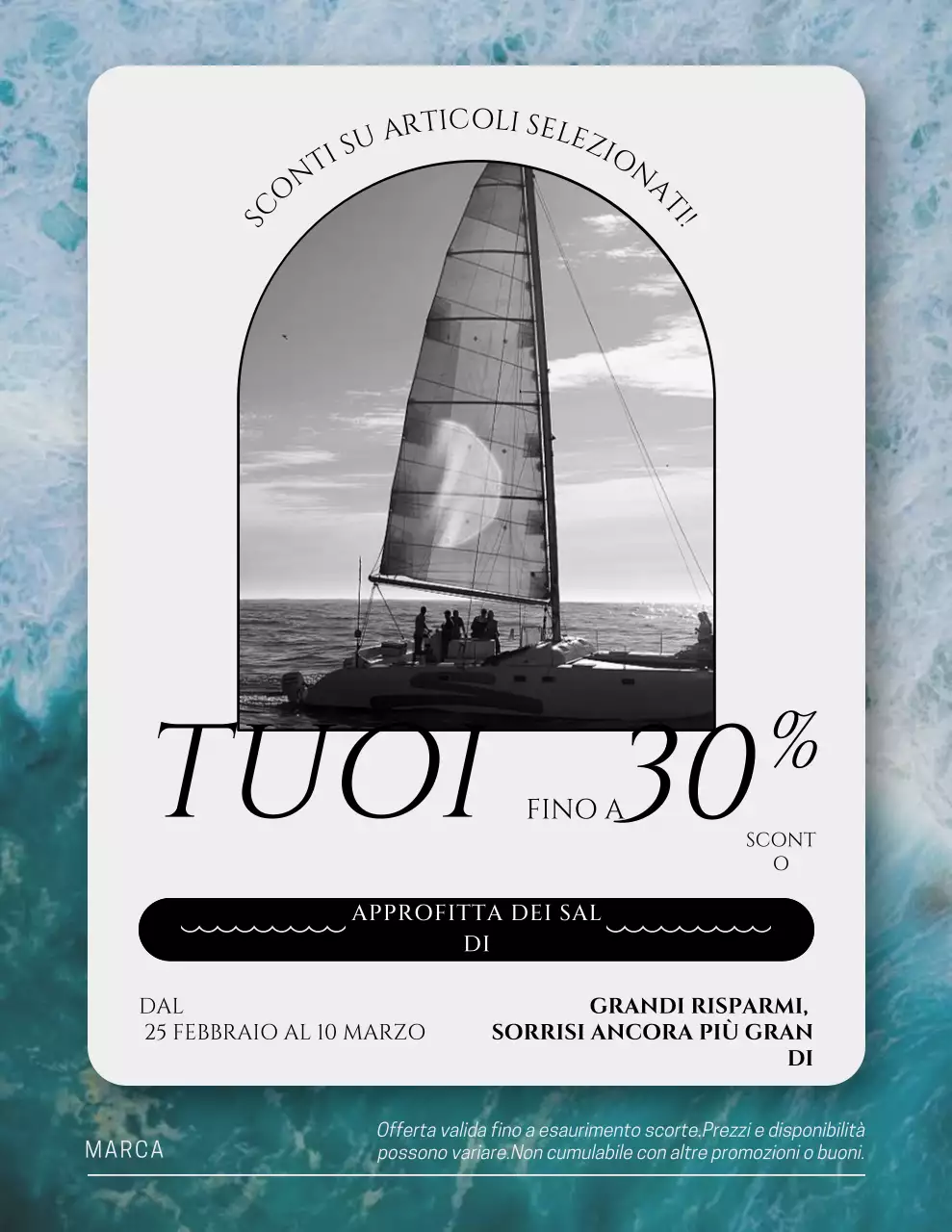 Poster promozionale elegante blu e bianco