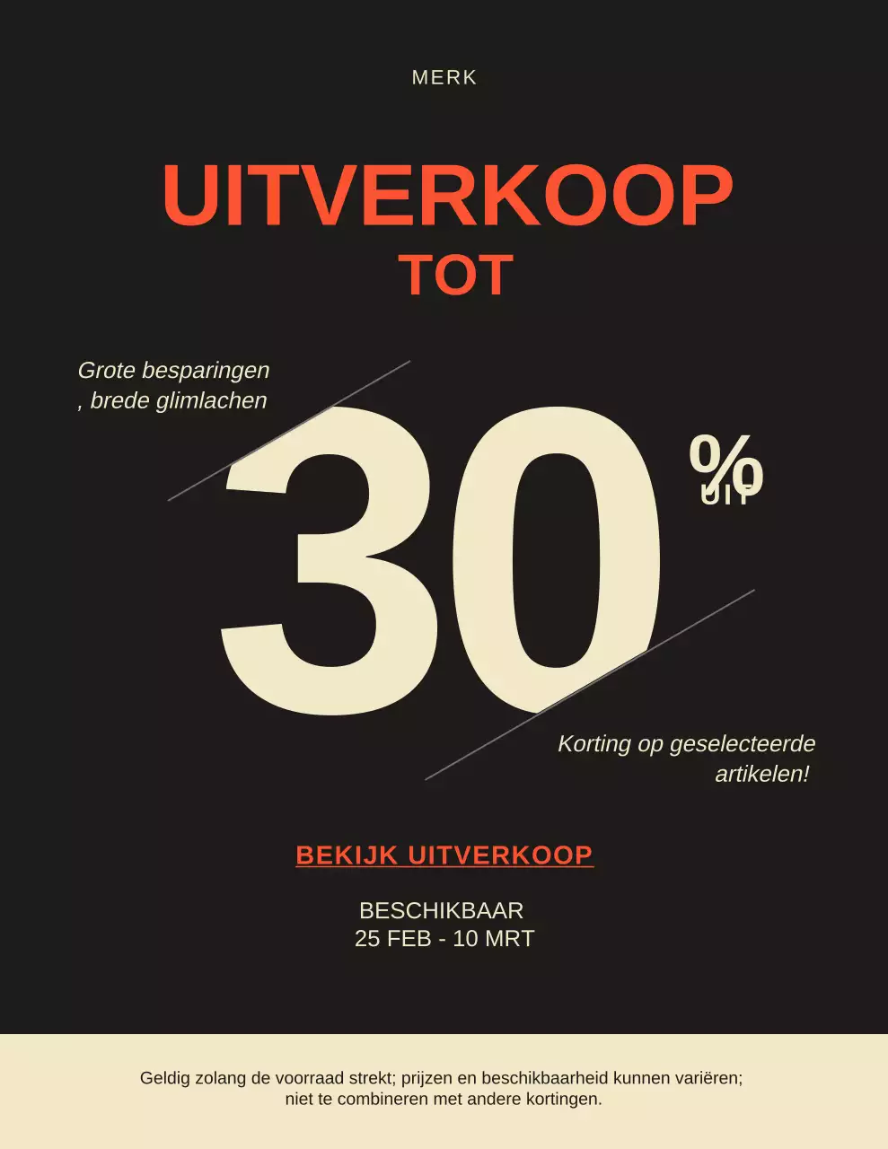 Moderne verkooppromotieposter in zwart en beige